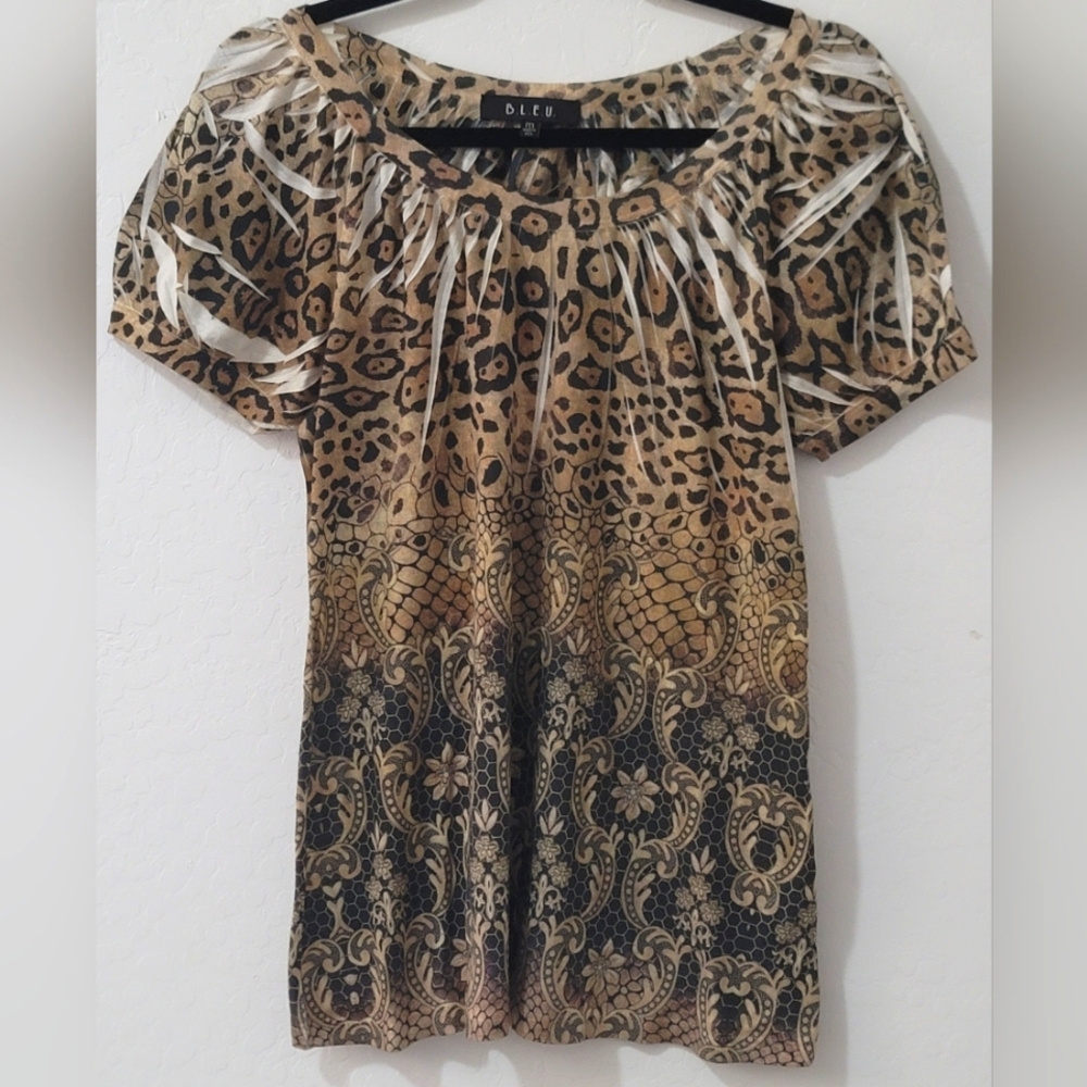 VTG Y2K B.L.E.U. Leopard Print Blouse